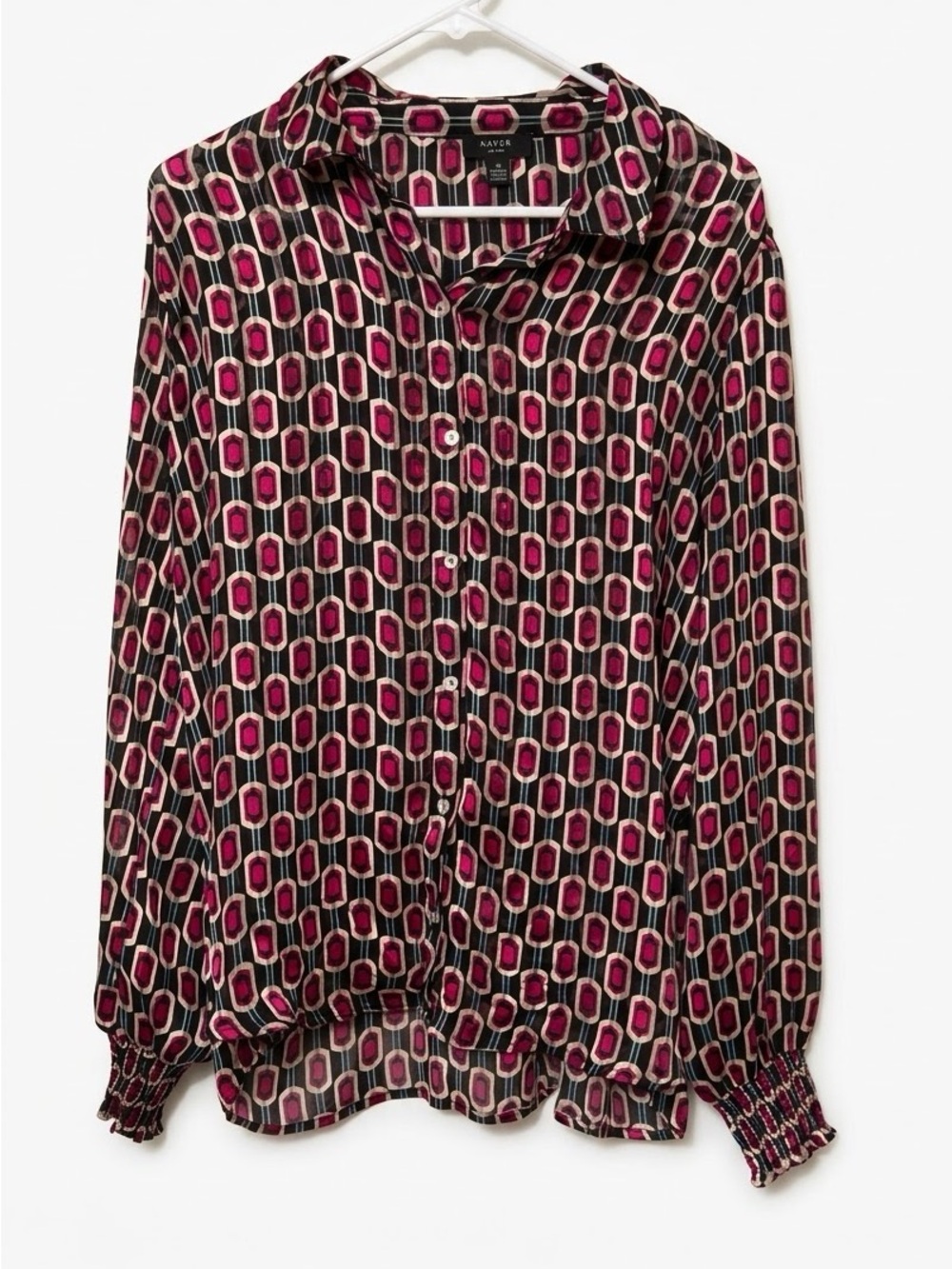 Haver Geometric Black and Pink Long-Sleeve Button Shirt